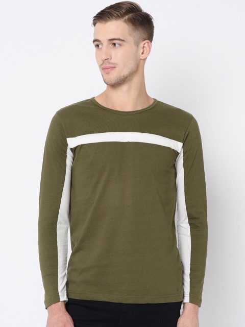 

Rigo Men Olive Green & White Solid Round Neck T-shirt