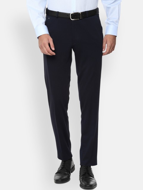 

Van Heusen Men Navy Blue Slim Fit Self Design Formal Trousers