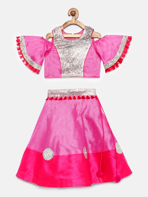 

Tutus By Tutu Magenta & Silver-Toned Ready to Wear Lehenga with Blouse