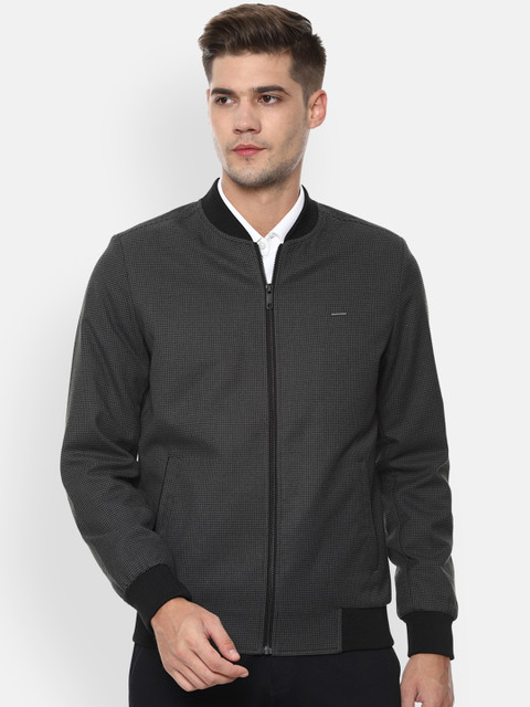 

Van Heusen Men Charcoal Grey Checked Bomber Jacket