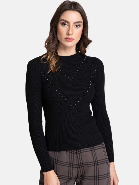 

Kazo Women Black Self Design Sweatshirt
