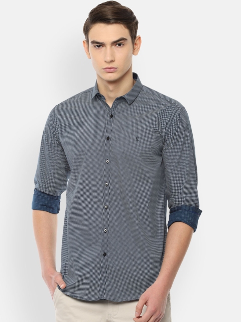 

V Dot Men Navy Blue & White Slim Fit Printed Casual Shirt