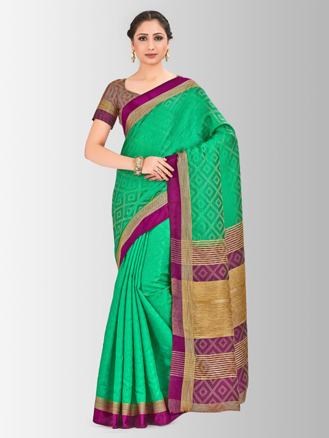

MIMOSA Green & Gold-Coloured Art Silk Embellished Banarasi Saree
