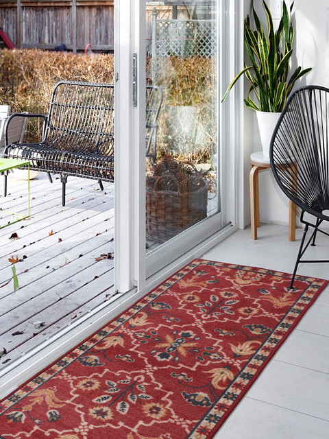 

RUGSMITH Red & Black Patterned Anti-Skid Rectangle Runner