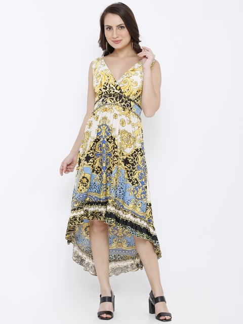 

Heart 2 Heart Women Printed Yellow Empire Dress