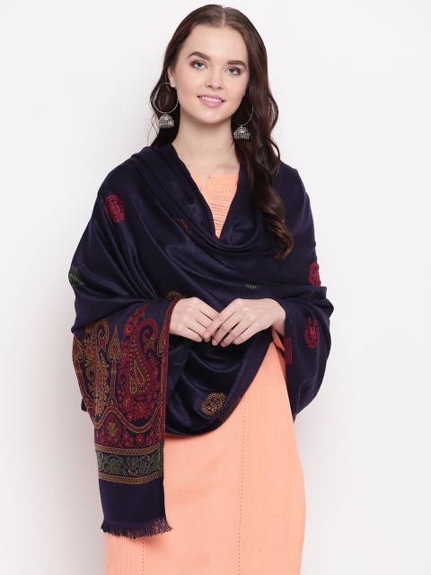 

HK colours of fashion Women Navy Blue & Maroon Woven Design Shawl