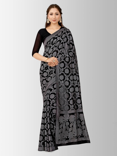 

MIMOSA Black & Grey Poly Chiffon Printed Banarasi Saree
