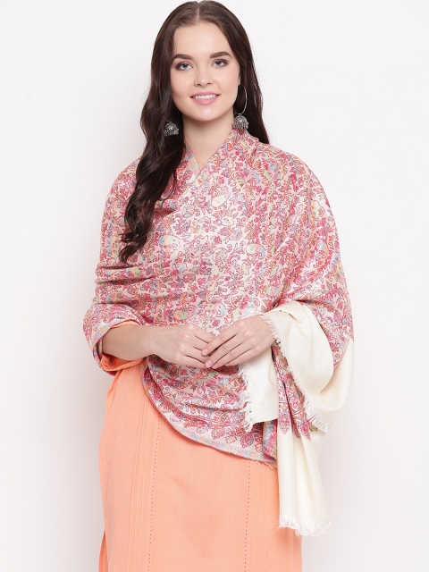 

HK colours of fashion Women Off-White & Pink Woven Design Shawl