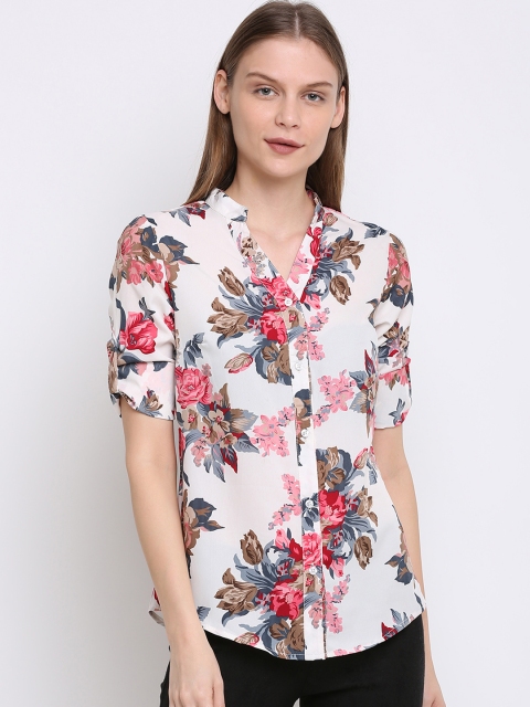 

Rute Women White & Red Printed Regular Fit Casual Shirt