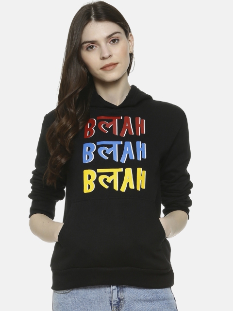 

Campus Sutra Women Black & Blue Printed Hooded Sweatshirt