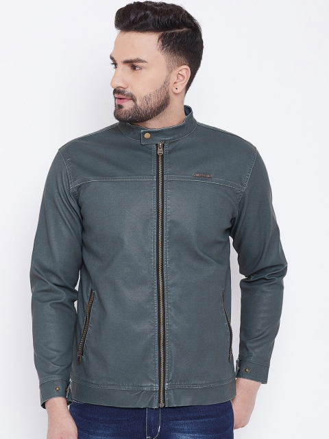 

JUMP USA Men Olive Green Solid Biker Jacket
