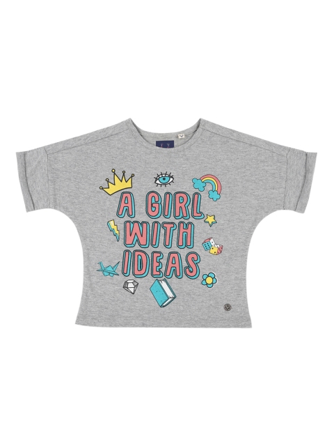 

Allen Solly Junior Girls Grey & Pink Printed Round Neck T-shirt