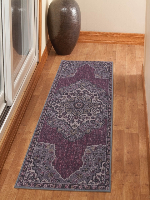 

RUGSMITH Navy Grey & Purple Patterned Anti-Skid Floor Runner