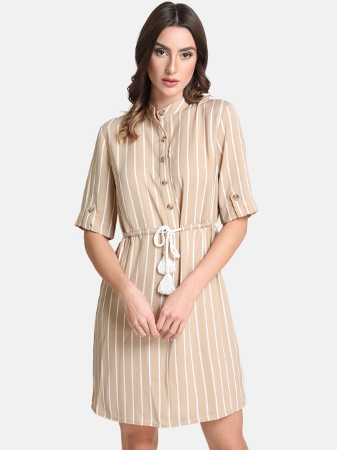 

Kazo Women Beige Striped Shirt Dress