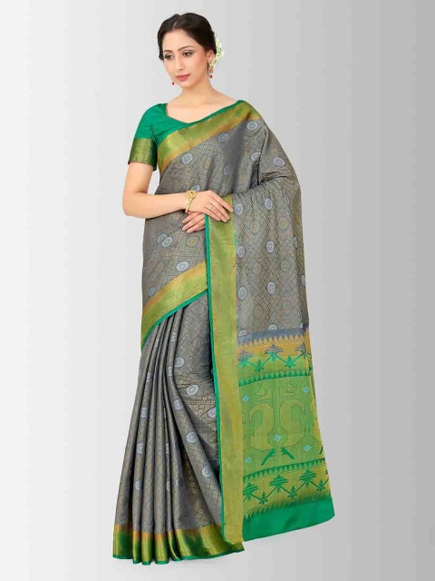 

MIMOSA Grey & Green Art Silk Embellished Kanjeevaram Saree
