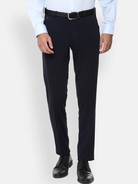 

Van Heusen Men Navy Blue Slim Fit Self Design Formal Trousers