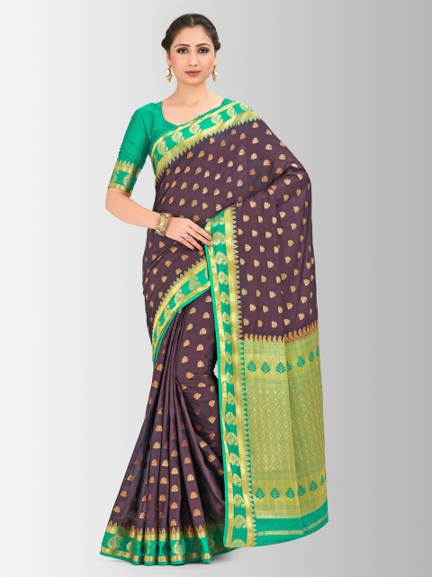 

MIMOSA Mauve & Green Poly Crepe Embellished Mysore Silk Saree