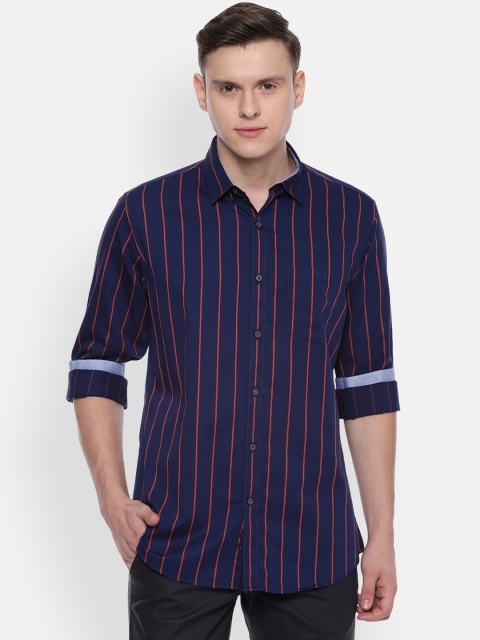 

Van Heusen Sport Men Navy Blue Slim Fit Striped Casual Shirt