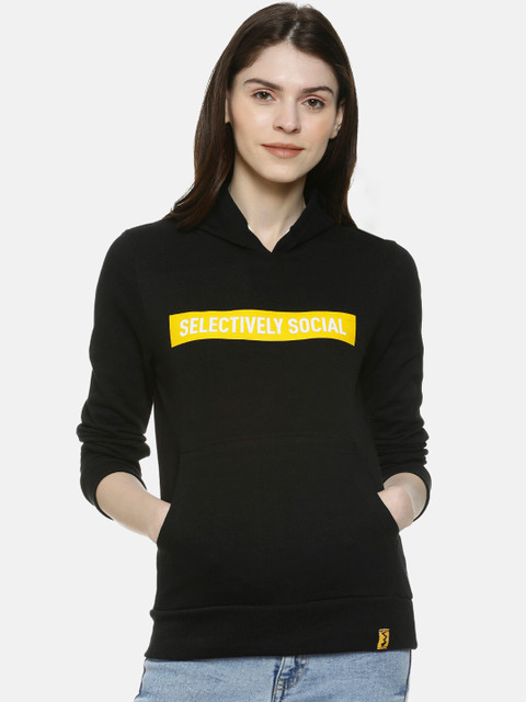 

Campus Sutra Women Black & Yellow Printed Hooded Sweatshirt