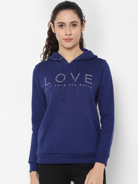 

Allen Solly Woman Navy Blue Printed Hooded Sweatshirt