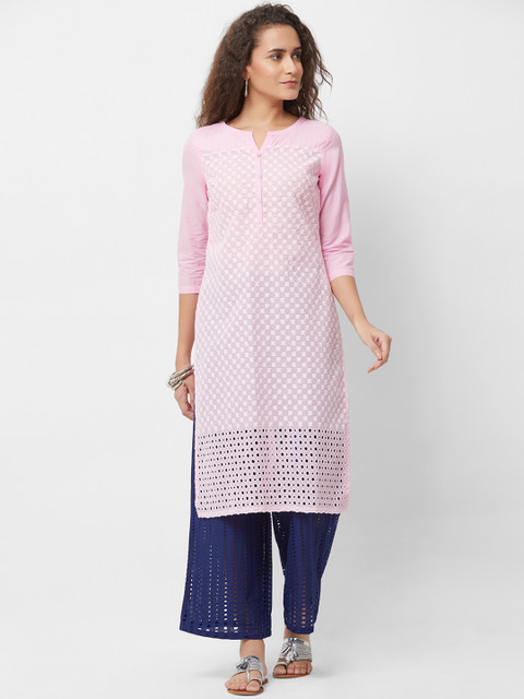 

NAARI Women Pink Embroidered Straight Kurta