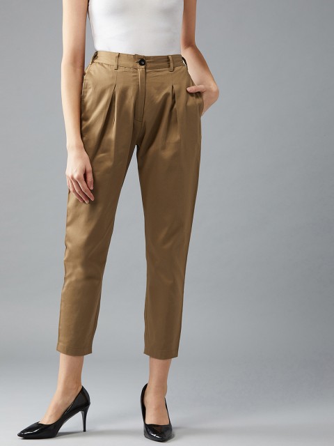 

DOLCE CRUDO Women Brown Regular Fit Solid Peg Trousers