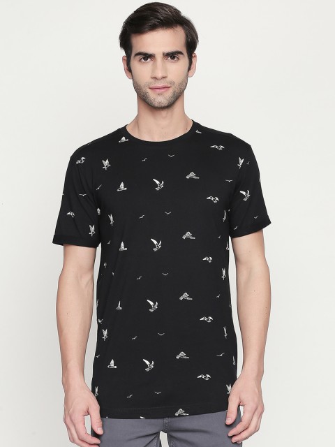 

Mufti Men Black White Printed Round Neck Pure Cotton T-shirt