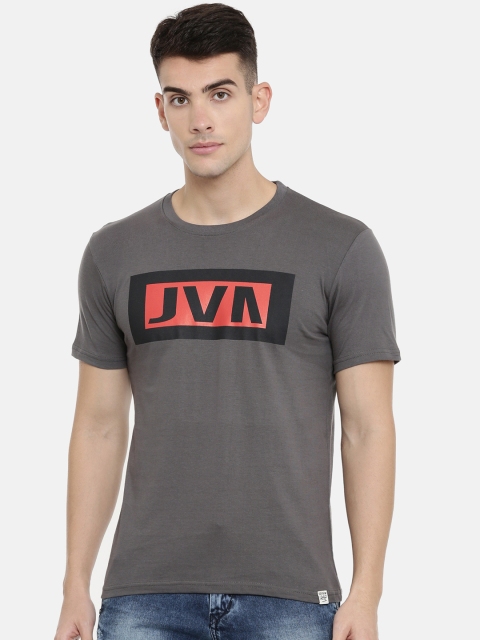 

Joven Men Charcoal Grey Printed Round Neck T-shirt