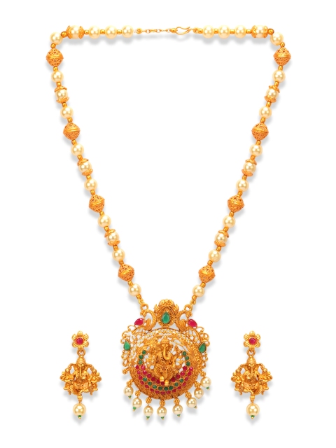 

Anikas Creation Women Gold-Plated & White Stone Studded Maa Laxmi Jewellery Set