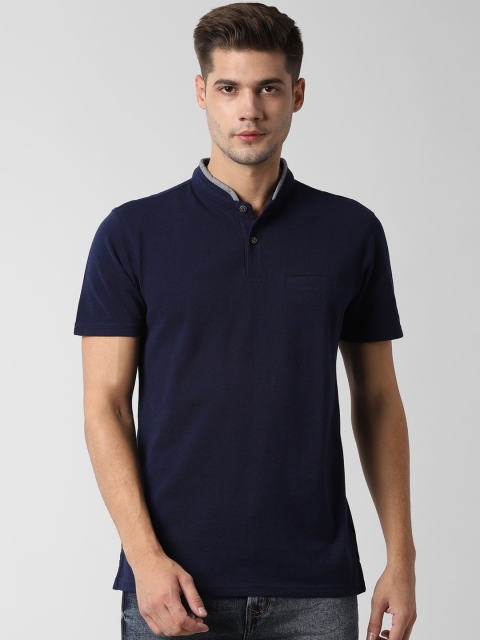 

Peter England Casuals Men Navy Blue Solid Mandarin Collar Slim Fit T-shirt
