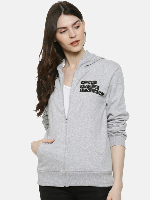 

Campus Sutra Women Grey Printed Hooded Sweatshirt