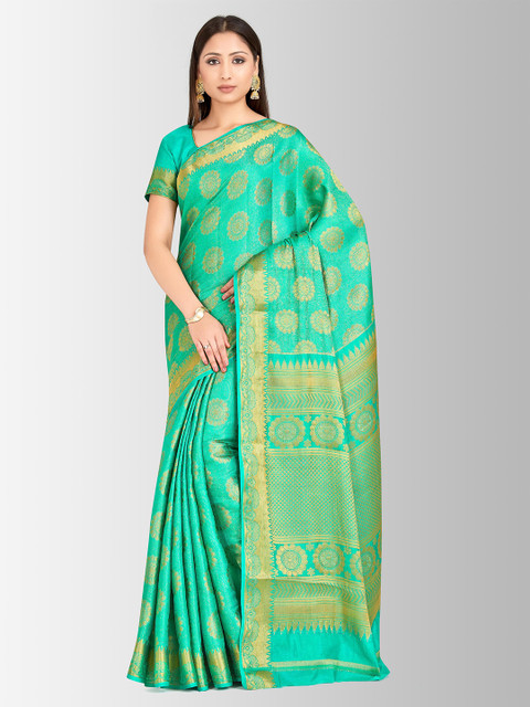 

MIMOSA Sea Green & Gold-Toned Art Silk Embellished Kanjeevaram Saree