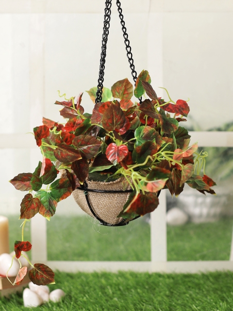 

TAYHAA Red & Brown Artificial Ivy Plant With Chain Basket Pot
