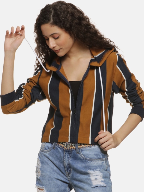 

Campus Sutra Women Brown & Navy Blue Printed Hooded Sweatshirt