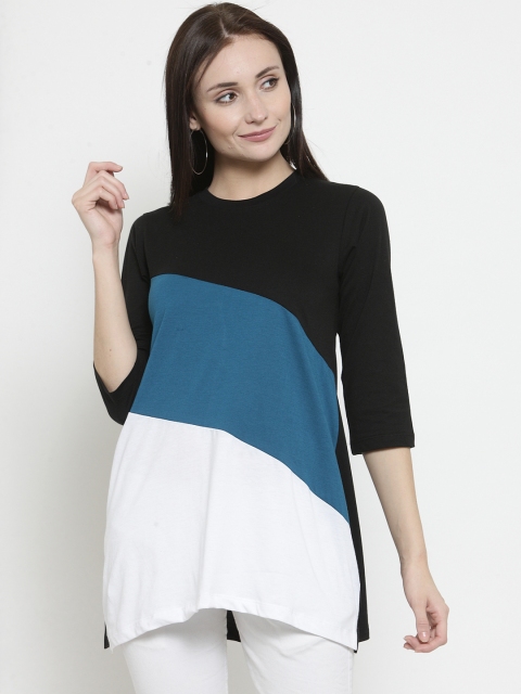 

Kalt Women Black & Teal Blue Colourblocked Top