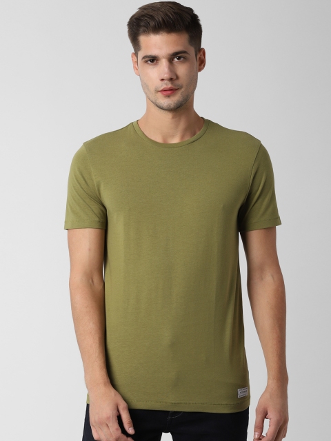 

Peter England Casuals Men Olive Green Solid Round Neck Slim Fit T-shirt