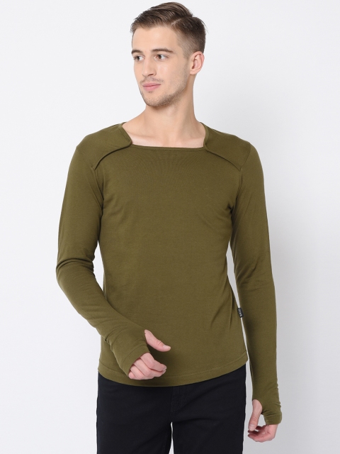 

Rigo Men Olive Green Solid Round Neck T-shirt