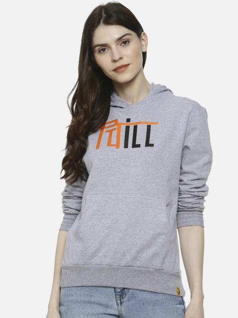 

Campus Sutra Women Grey Printed Hooded Sweatshirt