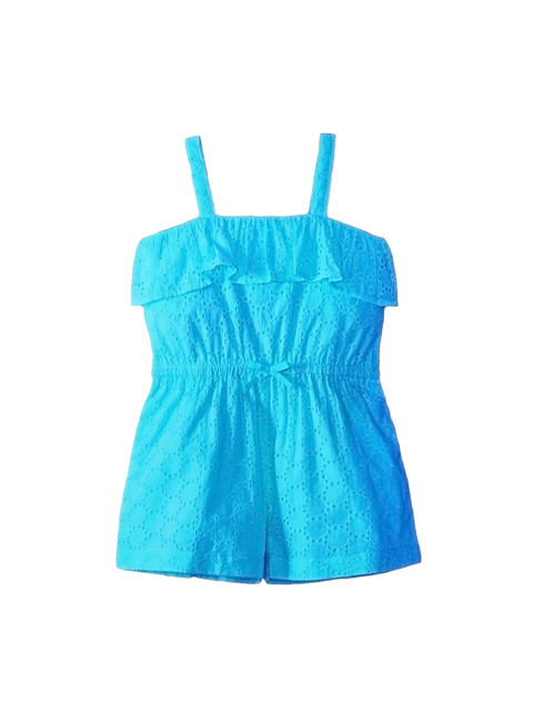 

CACA CINA Girls Turquoise Blue Self Design Playsuit