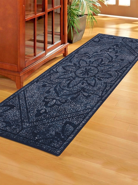 

RUGSMITH Navy Blue Patterned Anti-Skid Floor Runner