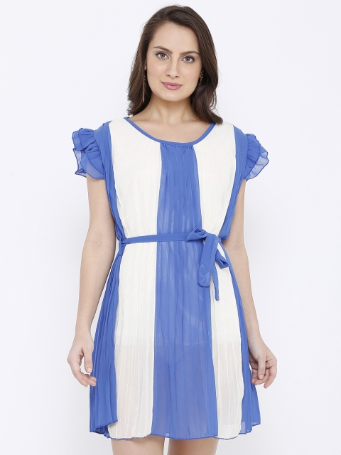 

Heart 2 Heart Women Blue & White Colourblocked A-Line Dress
