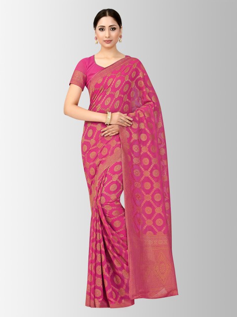 

MIMOSA Pink Poly Chiffon Printed Banarasi Saree