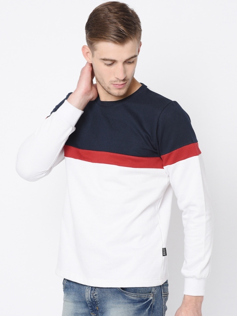

Rigo Men White & Navy Blue Colourblocked Sweatshirt