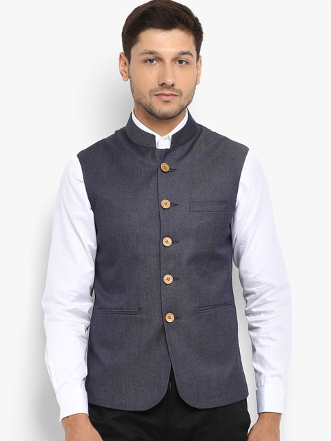 

Red Tape Men Navy Blue Solid Nehru Jacket