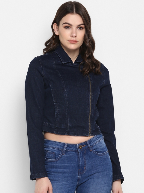 

FOSH Women Blue Solid Denim Jacket