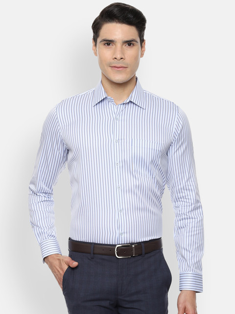 

Van Heusen Men Blue & Yellow Slim Fit Striped Formal Shirt