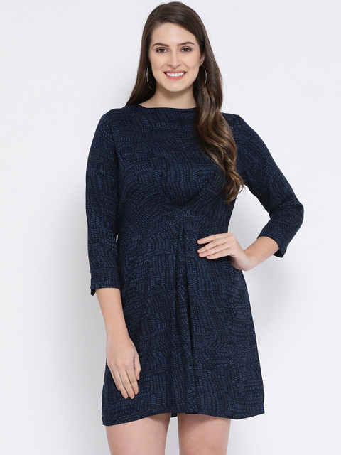

Oxolloxo Women Navy Blue Printed Fit and Flare Dress