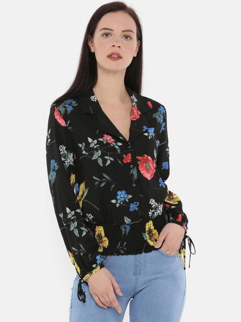 

Splash Women Black Floral Print Shirt Style Top