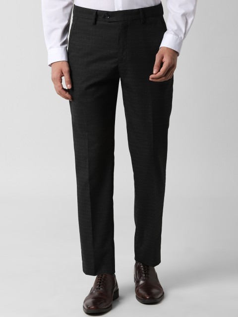 

Peter England Men Black Slim Fit Checked Formal Trousers