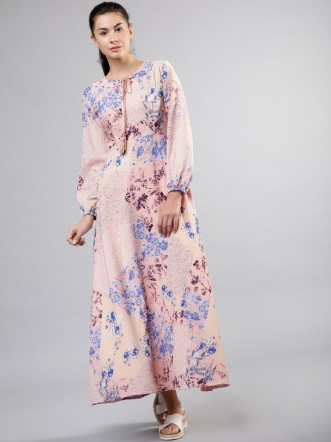 

Tokyo Talkies Women Peach-Coloured Printed Fit and Flare Dress